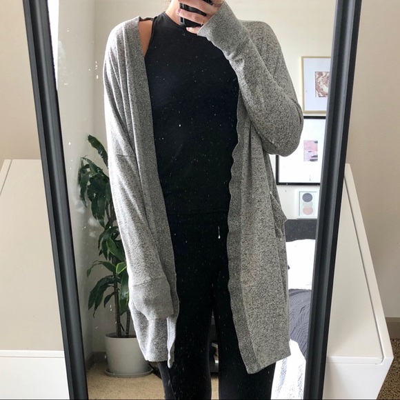 Sweaters - Lightweight Long Heather Grey Cardigan